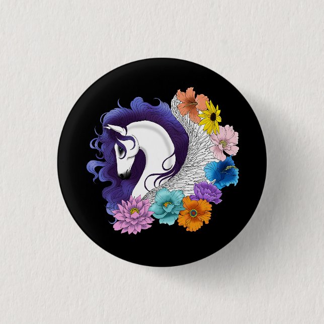 Badge Rond 2,50 Cm Pegasus Noir Floral (Devant)