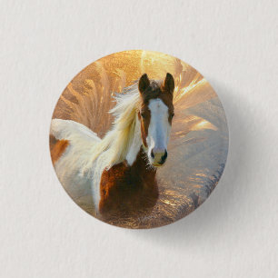 Badge Rond 2,50 Cm Peignez les boutons d'or de cheval