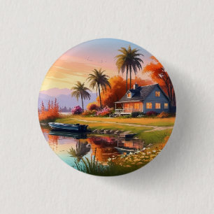 Badge Rond 2,50 Cm Peinture de coucher de soleil dans la nature avec 