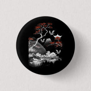 Badge Rond 2,50 Cm Peinture esthétique Art Japonais Arbre Cerisier Bl