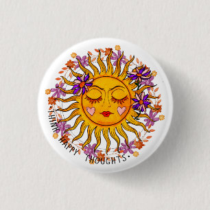 Badge Rond 2,50 Cm Penser Bonne Pensée - Soleil Et Fleurs Positive