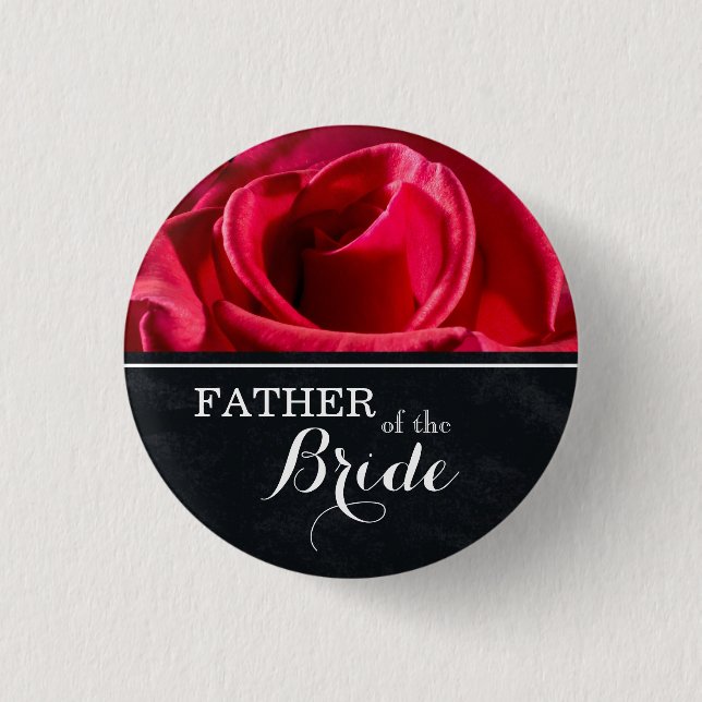 Badge Rond 2,50 Cm "Père de la mariée" Roses rouges de mariage (Devant)