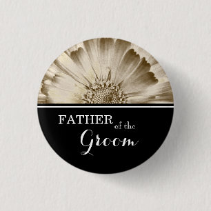 Badge Rond 2,50 Cm Père du Mariage Groom Gold Daisy