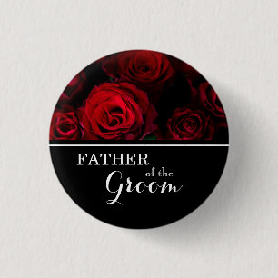 Badge Rond 2,50 Cm "Père du Marié" Roses Rouges de Mariage