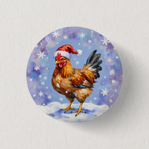 Badge Rond 2,50 Cm Père Noël Chicken