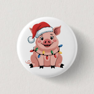 Badge Rond 2,50 Cm Père Noël de Noël cochon chapeau vacances de Noël
