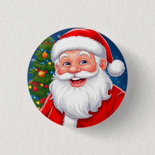 Badge Rond 2,50 Cm Père Noël de Noël souriant au chapeau rouge