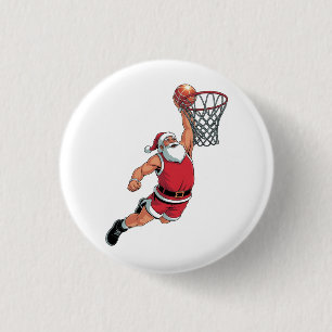 Badge Rond 2,50 Cm Père Noël jouant au basket-ball Amoureux du sport