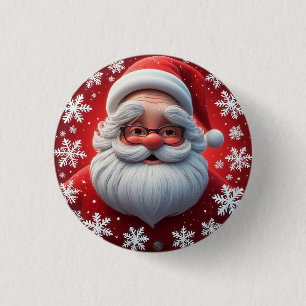 Badge Rond 2,50 Cm Père Noël joyeux entouré de flocons de neige