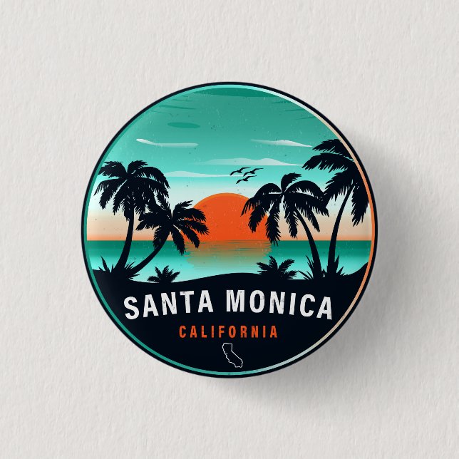 Badge Rond 2,50 Cm Père Noël Monica California Retro Sunset Souvenirs (Devant)