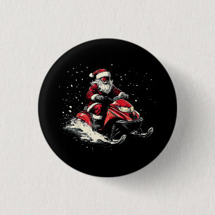 Badge Rond 2,50 Cm Père Noël Motoneige Motor Sled Funny Noël