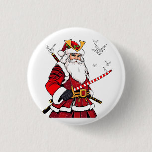 Badge Rond 2,50 Cm Père Noël Noël Père Noël Art Japonais Samouraï 