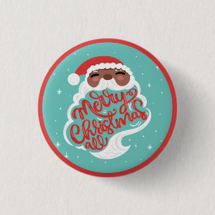 Badge Rond 2,50 Cm Père Noël noire   Joyeux Noël tout   bleu turquois