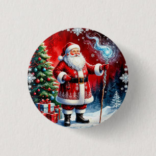 Badge Rond 2,50 Cm Père Noël tenant un bâton magique