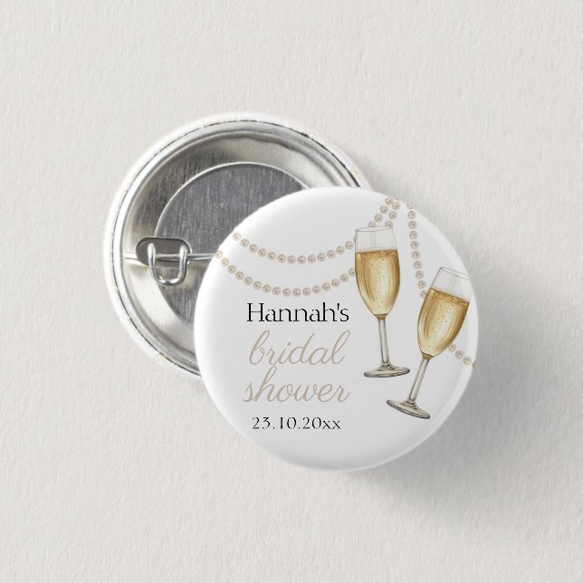 Badge Rond 2,50 Cm Perles et Prosecco Elégante douche nuptiale (Devant & derrière)