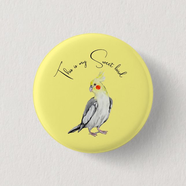 Badge Rond 2,50 Cm Perroquet d'aquarelle de Cockatiel mignon. (Devant)
