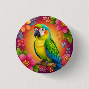 Badge Rond 2,50 Cm Perroquet vibrant perché sur une branche