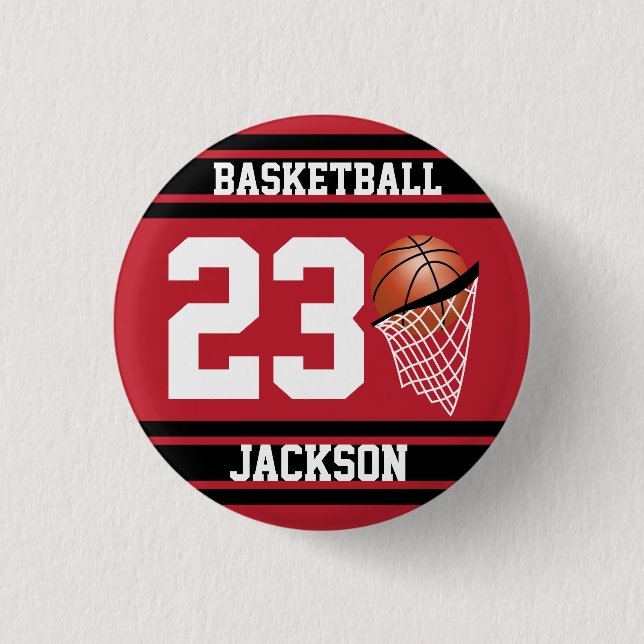 Badge Rond 2,50 Cm Personalized Basketball Dark Red and Black (Devant)