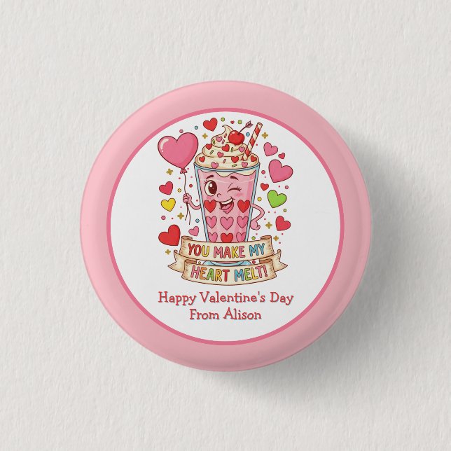 Badge Rond 2,50 Cm Personalized Cute Milkshake Classroom Valentine (Devant)