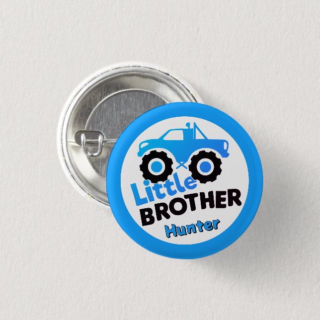 Badge Rond 2,50 Cm Personalized Little Brother Monster Truck Blue (Devant & derrière)