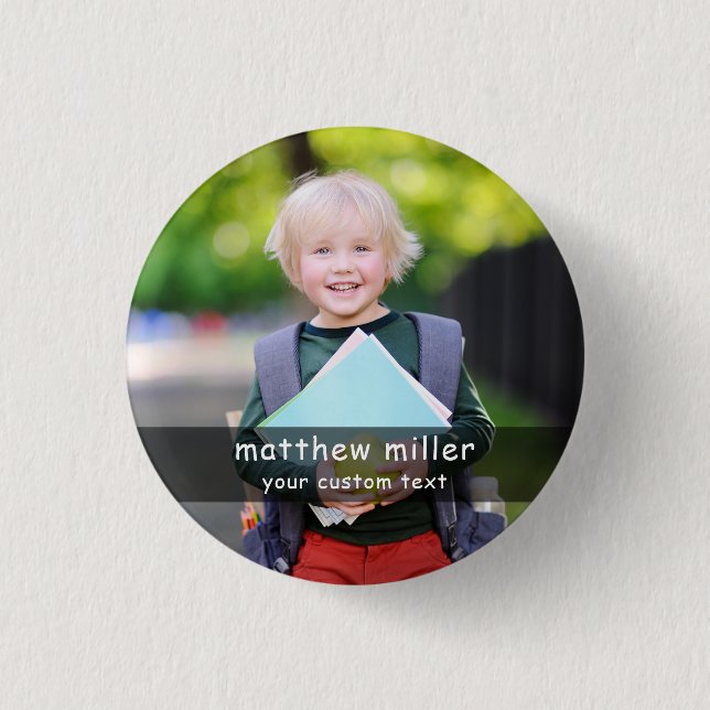 Badge Rond 2,50 Cm Personalized Name and Photo School Button (Devant)