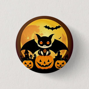 Badge Rond 2,50 Cm Personnage de chat Halloween mignon avec des citro