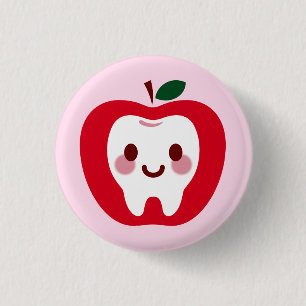 Badge Rond 2,50 Cm Personnage de dent de pomme rouge Kawaii