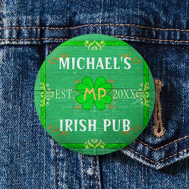 Badge Rond 2,50 Cm Personnalisable Votre Nom Irish Pub Green (Créateur téléchargé)