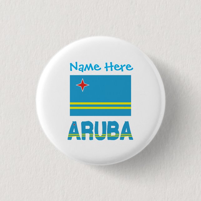 Badge Rond 2,50 Cm Personnalisation bleue du drapeau d'Aruba et d'Aru (Devant)