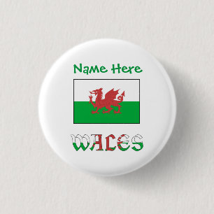 Badge Rond 2,50 Cm Personnalisation verte du drapeau gallois et du pa