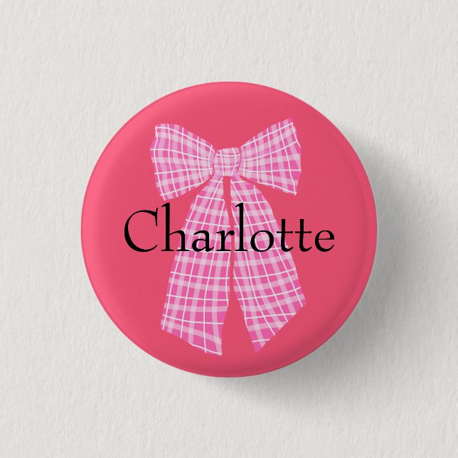 Badge Rond 2,50 Cm Personnalisé En vichy rose romantique Coquette Bow (Devant)