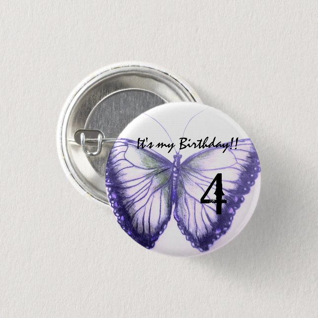 Badge Rond 2,50 Cm Personnaliser Butterfly Button C'est mon anniversa (Devant & derrière)