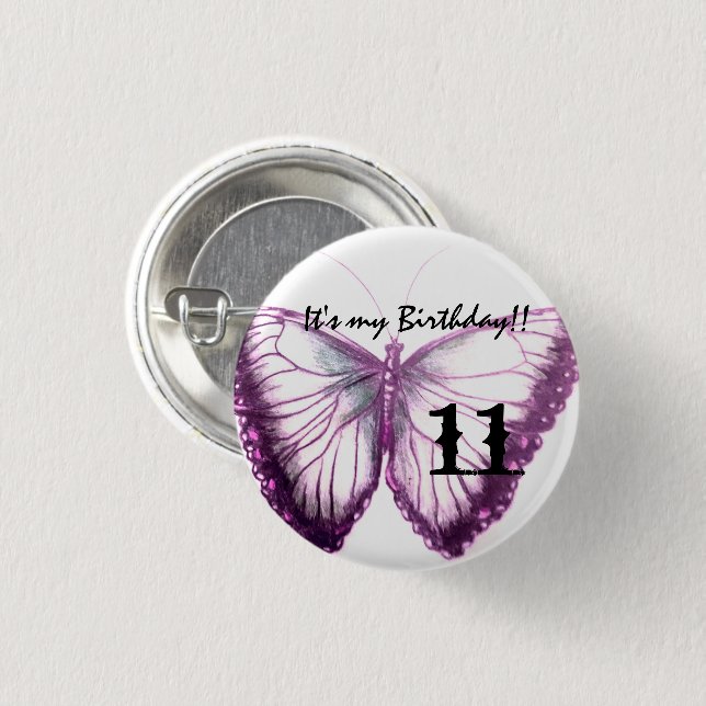 Badge Rond 2,50 Cm Personnaliser Butterfly Button C'est mon anniversa (Devant & derrière)