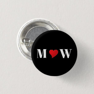 Badge Rond 2,50 Cm Personnaliser Deux initiales A Loves B coeur rouge