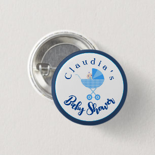 Badge Rond 2,50 Cm Personnaliser le Baby shower de transport bleu Fav