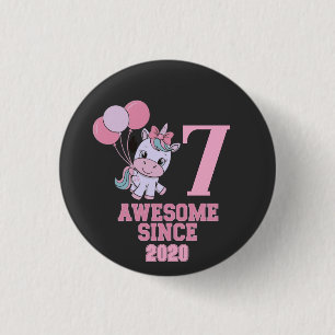 Badge Rond 2,50 Cm Personnaliser Magique 7 ans Vieux Unicorn Annivers