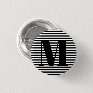 Badge Rond 2,50 Cm Personnaliser monogramme initial noir blanc rayure