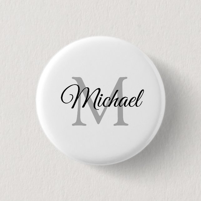 Badge Rond 2,50 Cm Personnaliser Nom du monogramme Modèle blanc Éléga (Devant)