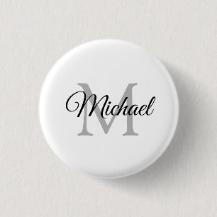 Badge Rond 2,50 Cm Personnaliser Nom du monogramme Modèle blanc Éléga