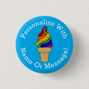 Badge Rond 2,50 Cm PERSONNALISER Rainbow Swirl Ice Cream