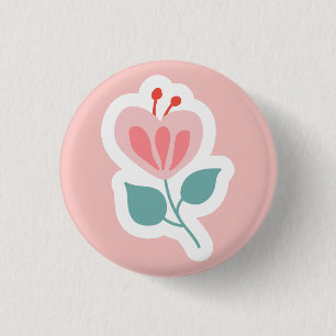 Badge Rond 2,50 Cm Pétale de fleur rose pastel avec tige