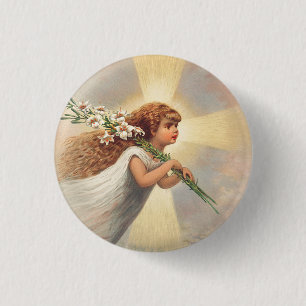 Badge Rond 2,50 Cm Petit ange bébé tenant des lys