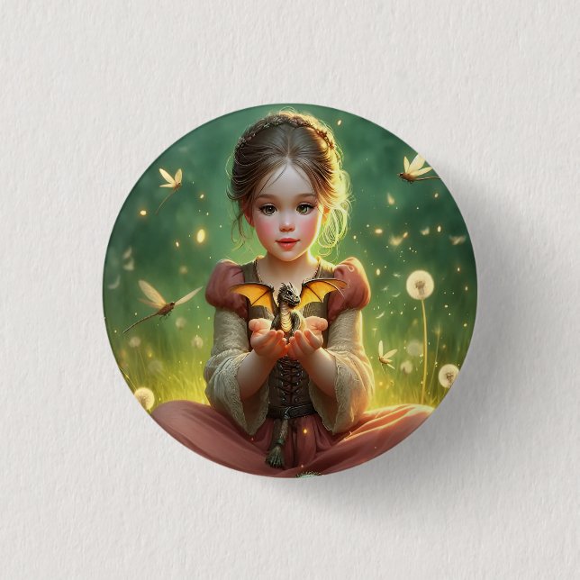 Badge Rond 2,50 Cm Petit gardien de dragon avec papillons (Devant)