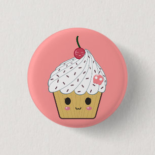 Badge Rond 2,50 Cm Petit gâteau de Kawaii avec le crâne et la ceris