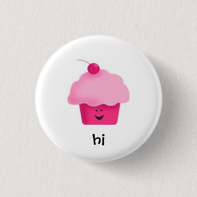 Badge Rond 2,50 Cm petit gâteau heureux, salut (Devant)