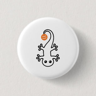 Badge Rond 2,50 Cm Petit Gecko Une Ligne Avec Une Balle Orange
