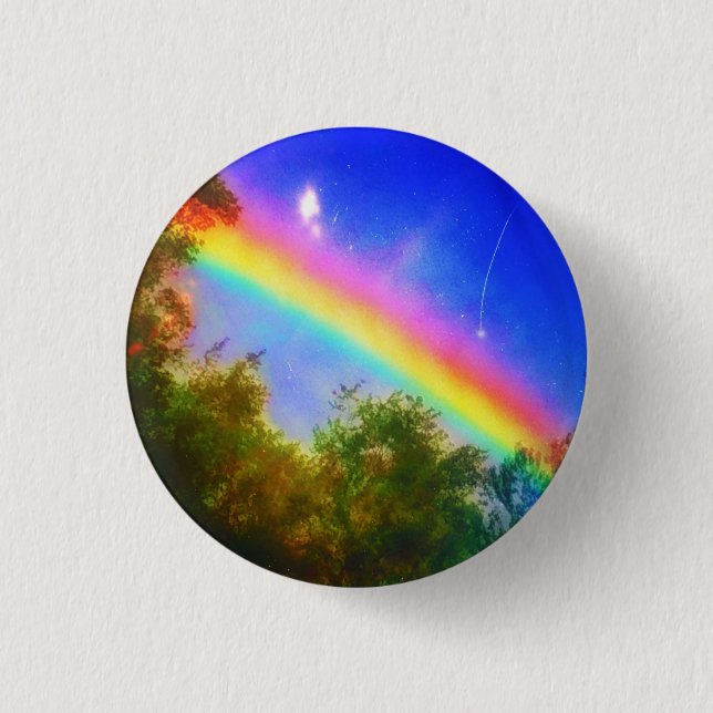 BADGE ROND 2,50 CM PETIT PIN D'ARC-EN-CIEL COSMIQUE (Devant)