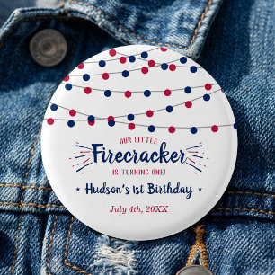 Badge Rond 2,50 Cm Petite Fée d'Artifice 4 Juillet 1er Anniversaire