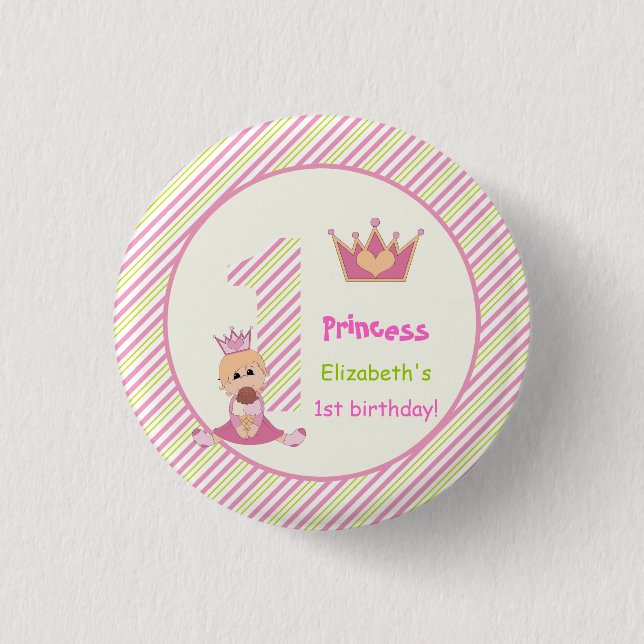 Badge Rond 2,50 Cm Petite princesse et couronne filles 1er anniversai (Devant)