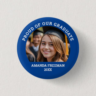Badge Rond 2,50 Cm Photo Customisée en bleu et blanc simple